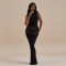 Spring sexy satin patchwork long dress elegant slim fit sleeveless pleated solid color dress
