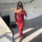 Hot selling pleated long sleeved women's long skirt, fashionable and sexy, hip hugging slim fit dress