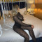 Sexy women's lace suit round neck long sleeved top slim fit waist cinching perspective two-piece set