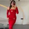 Hot selling pleated long sleeved women's long skirt, fashionable and sexy, hip hugging slim fit dress