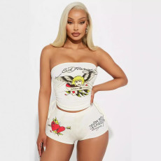 Women's clothing positioning printed chest wrapped shorts set