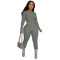 Cross border women's casual open waisted solid color jumpsuit