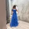 Solid color one shoulder strapless mesh long elegant slim fit banquet evening gown