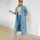 Ripped denim jacket with real pockets, long denim jacket for women