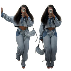 New women's casual color blocked denim suit
