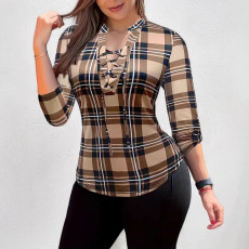 Sexy slim fit plaid batch printed shirt in stock