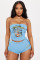 Women's clothing positioning printed chest wrapped shorts set