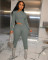 Cross border women's casual open waisted solid color jumpsuit