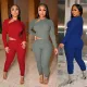 Cross border women's casual open waisted solid color jumpsuit