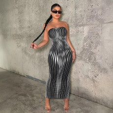 Fashionable and popular slim fit printed strapless dress