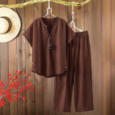 Large loose casual straight leg pants set for summer
