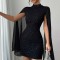 Collar stripe chiffon cape hip hugging dress