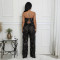 A sexy two-piece set of strapless top and loose pants