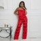 A sexy two-piece set of strapless top and loose pants