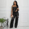 A sexy two-piece set of strapless top and loose pants