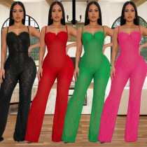 Fashionable women's sexy slim fit lace hollow suspender jumpsuit
