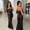 Strapless dress with patchwork sequins, fish tail dress, women's formal dress, long skirt
