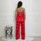 A sexy two-piece set of strapless top and loose pants