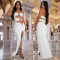 Fashion women's solid color slim fit sexy slit jumpsuit new