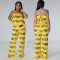 A sexy two-piece set of strapless top and loose pants