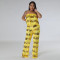 A sexy two-piece set of strapless top and loose pants