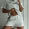 New embossed summer loose hooded embroidered short sleeved shorts set