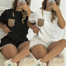 Summer new fashionable casual embossed short sleeved shorts set