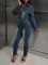 Repair height, stretch, small ankle, wash water, long sleeved denim jumpsuit, jumpsuit
