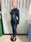 Repair height, stretch, small ankle, wash water, long sleeved denim jumpsuit, jumpsuit
