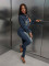 Repair height, stretch, small ankle, wash water, long sleeved denim jumpsuit, jumpsuit