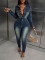 Repair height, stretch, small ankle, wash water, long sleeved denim jumpsuit, jumpsuit
