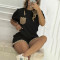 Summer new fashionable casual embossed short sleeved shorts set