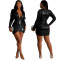 Sexy and fashionable solid color long sleeved V-neck women's dress