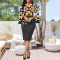 Fashionable flower print flared sleeve white-collar women's dress