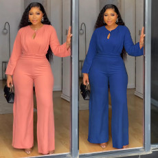 Elegant stretch slim fit hollow waist wide leg jumpsuit