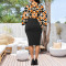 Fashionable flower print flared sleeve white-collar women's dress