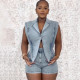 Casual washed loose denim jumpsuit shorts