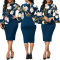 Fashionable flower print flared sleeve white-collar women's dress