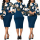 Fashionable flower print flared sleeve white-collar women's dress