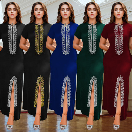 Fashionable women's rhinestone bag arm slit elegant slim fit dress