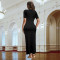 Fashionable women's rhinestone bag arm slit elegant slim fit dress