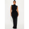 Half high neck pleated waist repair sleeveless high stretch long dress