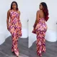 Elegant stretch slim fit printed wide leg jumpsuit