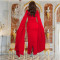 Fashionable women's back slit cape sleeve rhinestone elegant dress