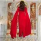 Fashionable women's back slit cape sleeve rhinestone elegant dress