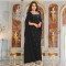 Fashionable women's back slit cape sleeve rhinestone elegant dress