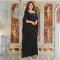 Fashionable women's back slit cape sleeve rhinestone elegant dress