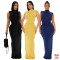 Half high neck pleated waist repair sleeveless high stretch long dress