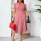 Women's summer new short sleeved V-neck pleated high waist fashionable temperament cinched waist African dress