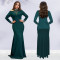 Fashionable women's elegant slim fit bag arm rhinestone solid color dress